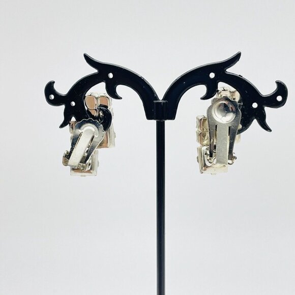 Stacked Rhinestone Clip On Earrings Silver Tone Glam Bling Sparkle Holiday Party - Picture 8 of 8